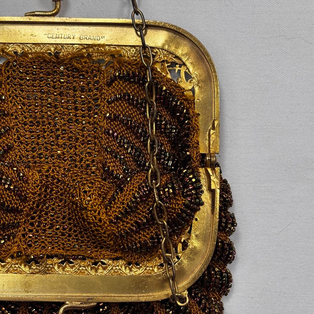 Antique 1920s Art Deco Beaded Purse Glass Seed Beads Metal Frame Flapper Bag 20s - Picture 8 of 10